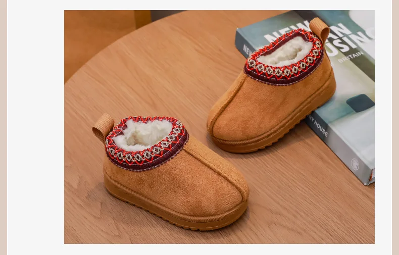2025 New Fashion Children's Ankle Boots Soft Winter Causal Girls Cotton Shoes Solid Color Kids School Plush Boots Warm Shoes