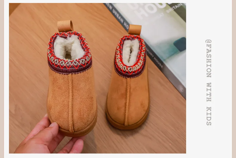 2025 New Fashion Children's Ankle Boots Soft Winter Causal Girls Cotton Shoes Solid Color Kids School Plush Boots Warm Shoes