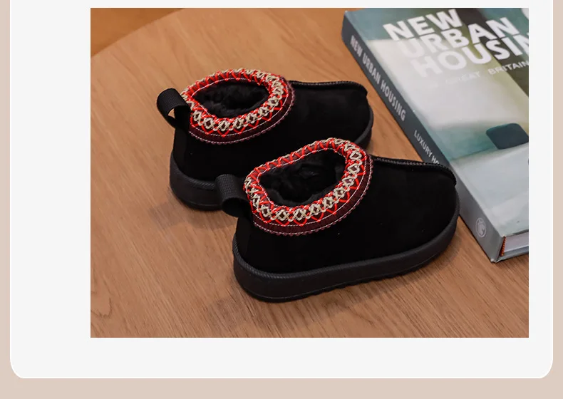 2025 New Fashion Children's Ankle Boots Soft Winter Causal Girls Cotton Shoes Solid Color Kids School Plush Boots Warm Shoes