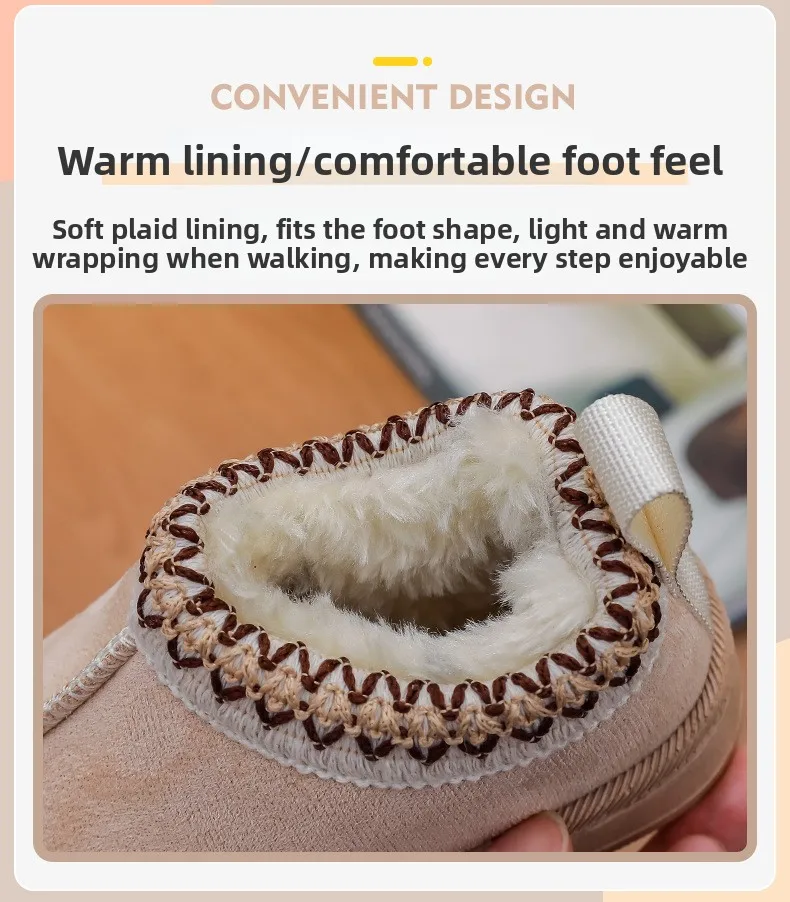 2025 New Fashion Children's Ankle Boots Soft Winter Causal Girls Cotton Shoes Solid Color Kids School Plush Boots Warm Shoes