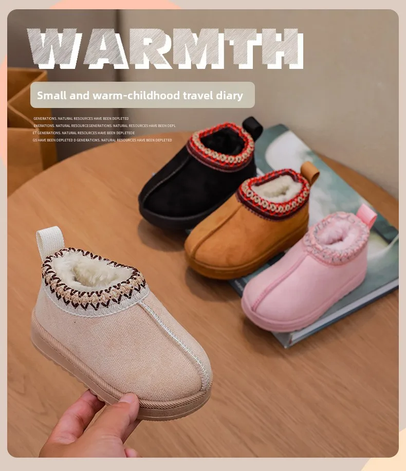 2025 New Fashion Children's Ankle Boots Soft Winter Causal Girls Cotton Shoes Solid Color Kids School Plush Boots Warm Shoes