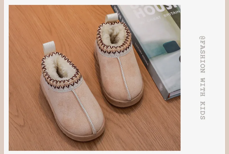 2025 New Fashion Children's Ankle Boots Soft Winter Causal Girls Cotton Shoes Solid Color Kids School Plush Boots Warm Shoes