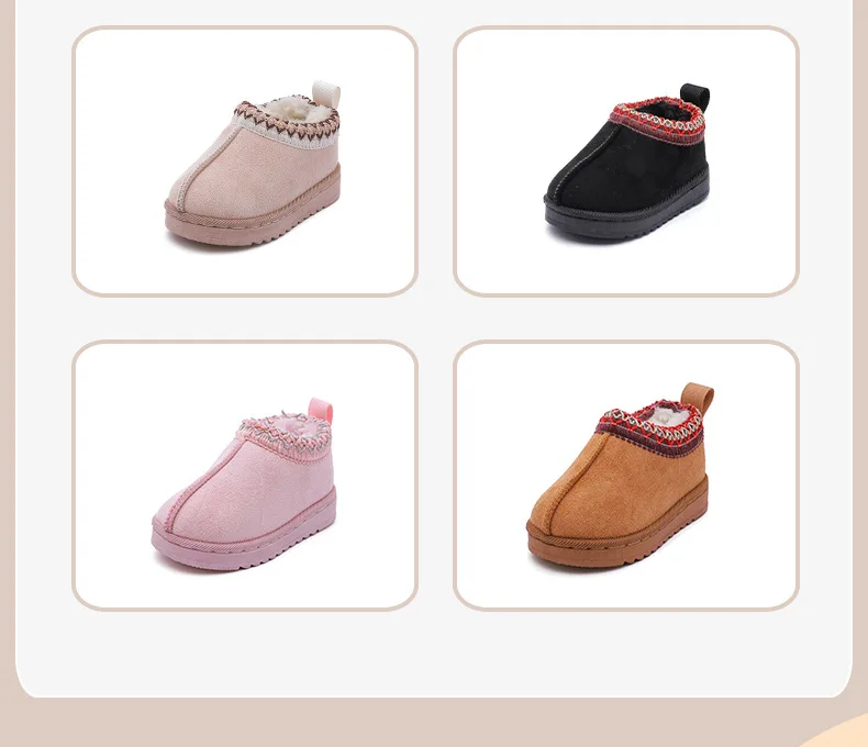 2025 New Fashion Children's Ankle Boots Soft Winter Causal Girls Cotton Shoes Solid Color Kids School Plush Boots Warm Shoes