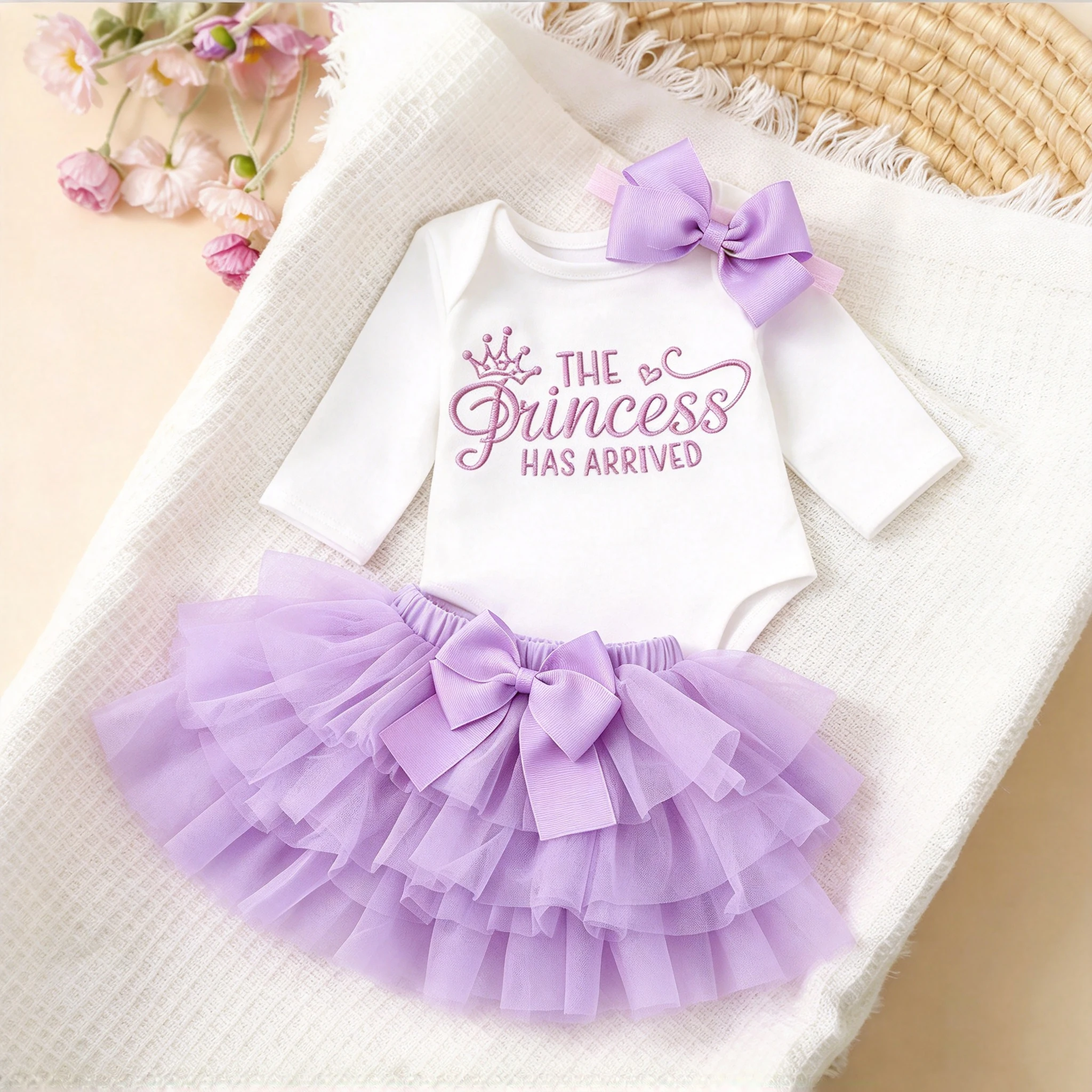 Ylsteed Summer Newborn Photography Outfit Sets Infant Baby Girls Letter Print Romper Pink Tulle Skirt Headband Photo Props-HD