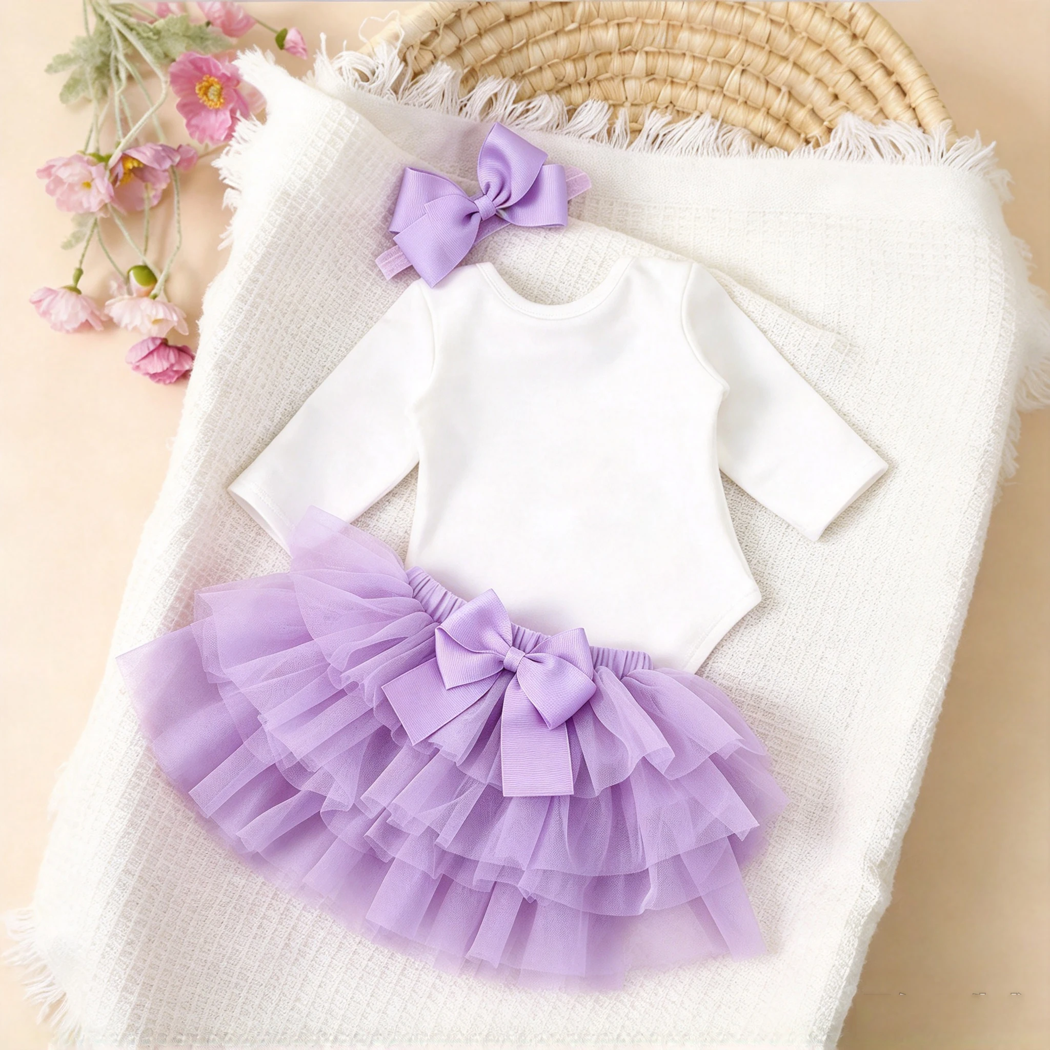 Ylsteed Summer Newborn Photography Outfit Sets Infant Baby Girls Letter Print Romper Pink Tulle Skirt Headband Photo Props-HD