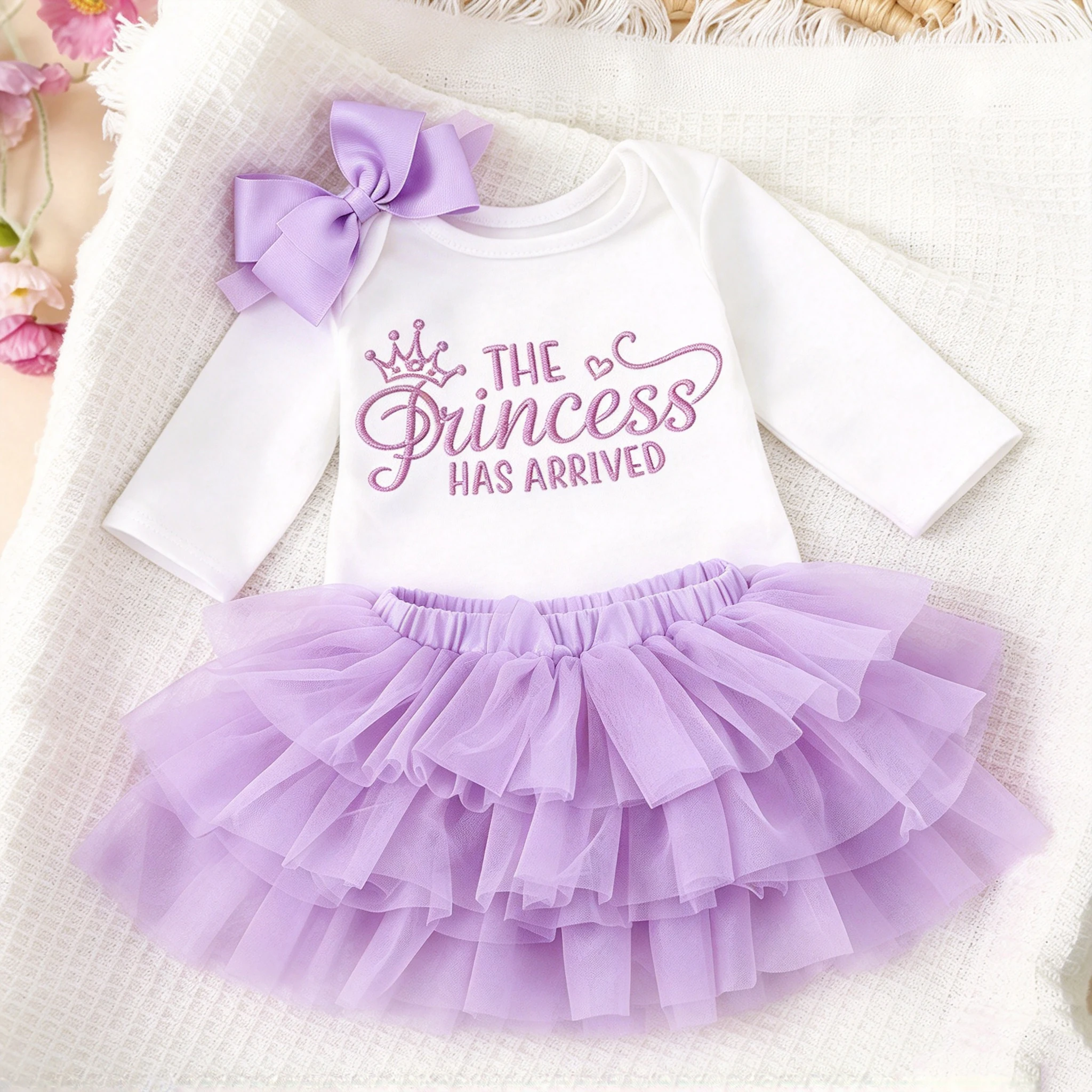 Ylsteed Summer Newborn Photography Outfit Sets Infant Baby Girls Letter Print Romper Pink Tulle Skirt Headband Photo Props-HD