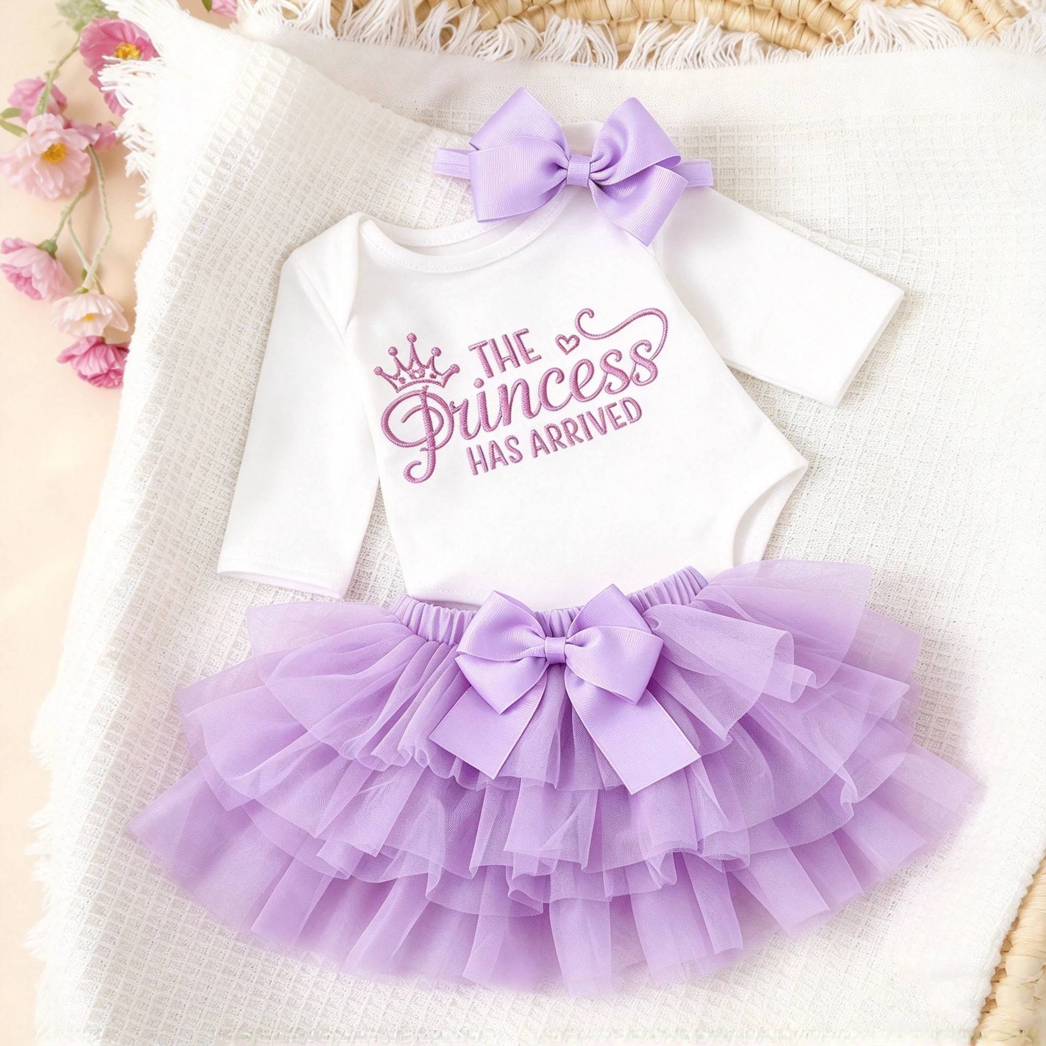 Ylsteed Summer Newborn Photography Outfit Sets Infant Baby Girls Letter Print Romper Pink Tulle Skirt Headband Photo Props-HD