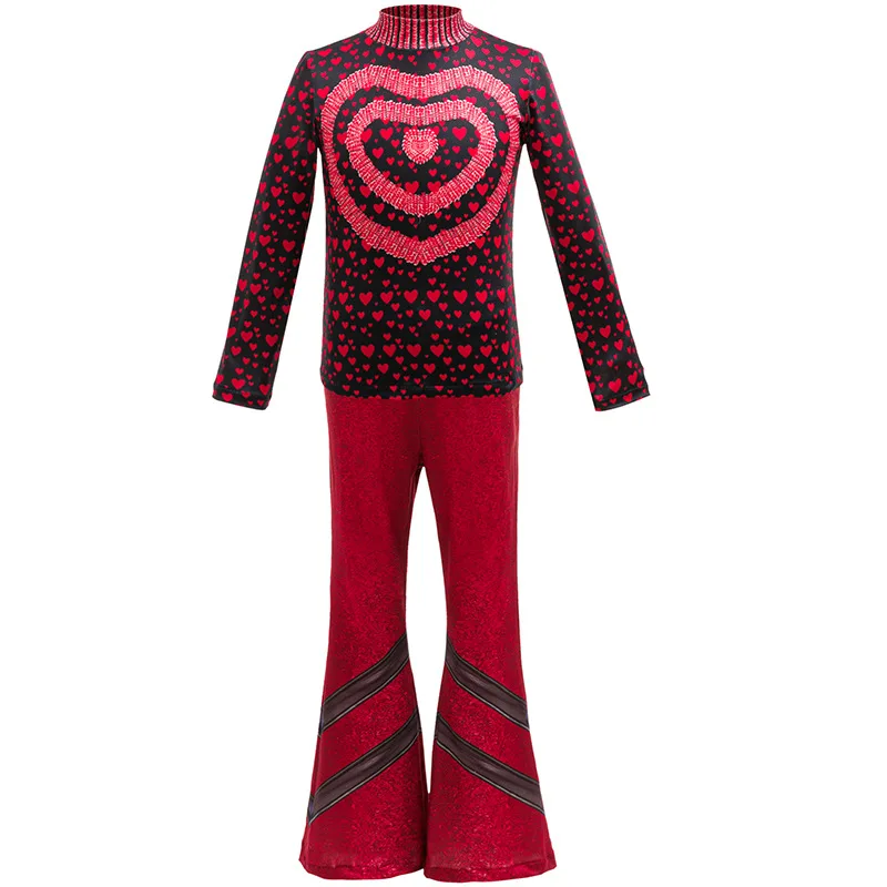 2026 New Movie Cosplay Outfit Girls Red Heart Printed 4Pcs Dress Set Jacket+Top+Skirt+Pants Halloween Costume Descendant Cosplay