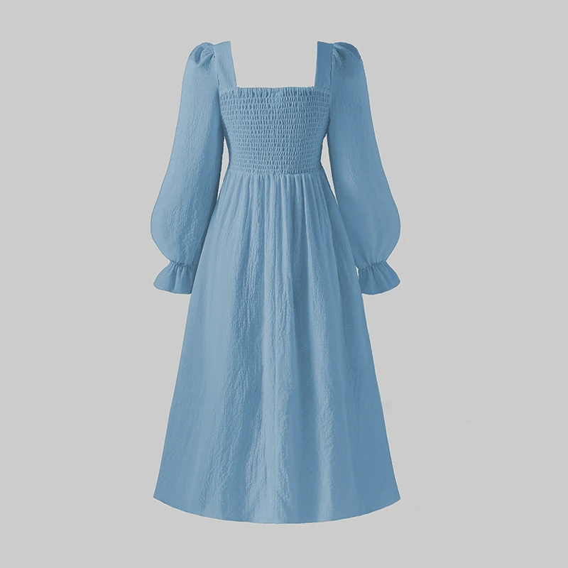 2025 Autumn New Princess Dress Solid Color White Square Collar Ruffled Long Sleeve A-Line Dress For Girls 8-12 Years Party Set