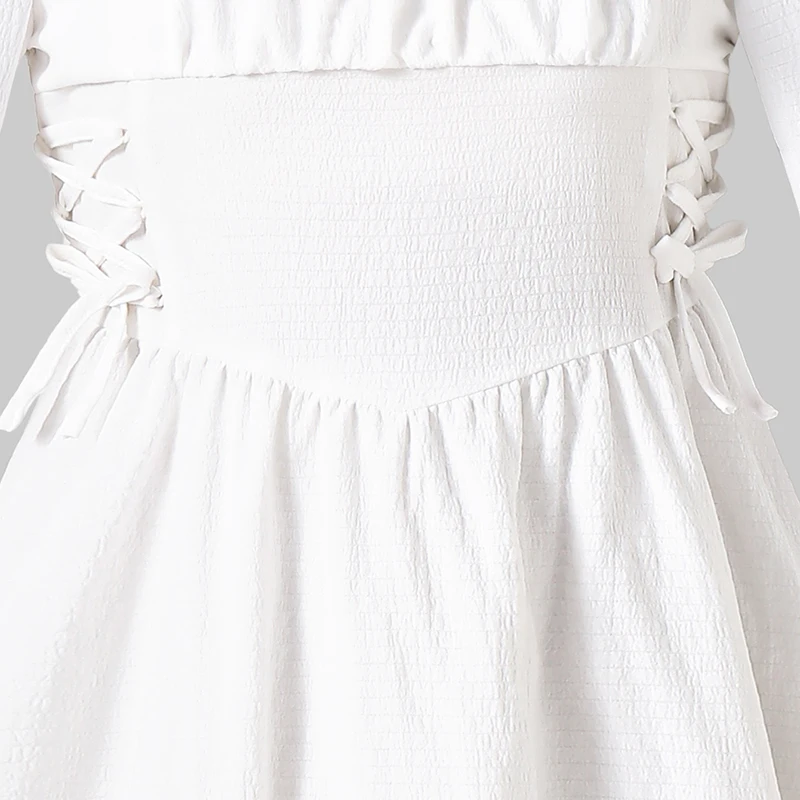 2025 Autumn New Princess Dress Solid Color White Square Collar Ruffled Long Sleeve A-Line Dress For Girls 8-12 Years Party Set