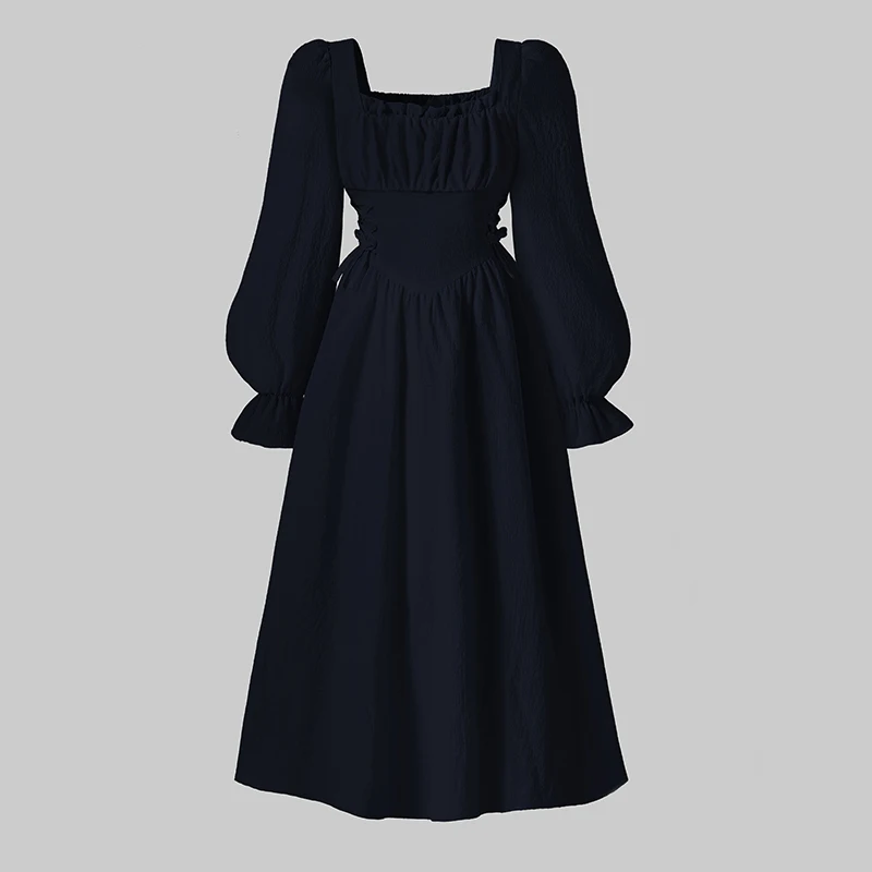 2025 Autumn New Princess Dress Solid Color White Square Collar Ruffled Long Sleeve A-Line Dress For Girls 8-12 Years Party Set