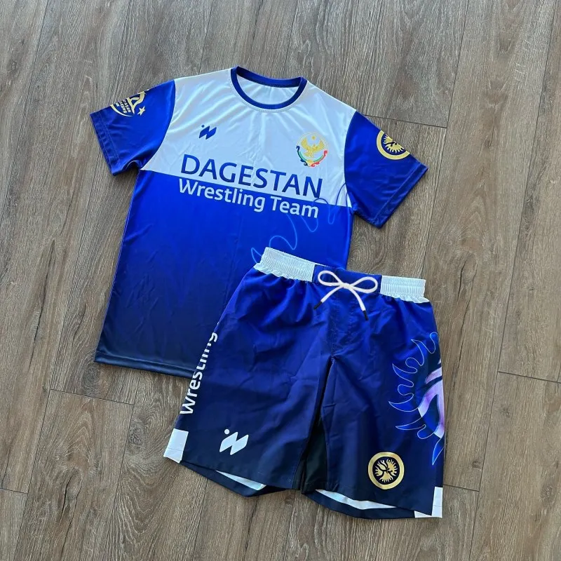 2026 Summer New Dagestan Quick-Drying Fighting Suit kid's Wrestling Training Suit T-shirt Fighting Shorts Sports Set