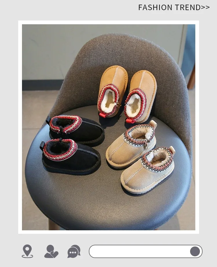 Baby Warm Casual Flat Low Top Snow Boots 2025 Winter Fashion Childrens' Concise Soft Soled Comfortable Non Slip Cotton Shoes