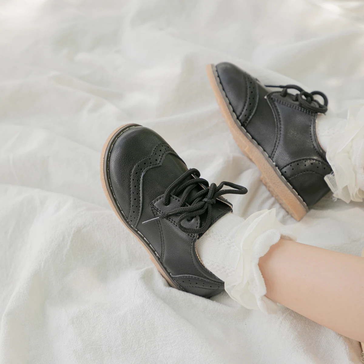 Four Seasons New Children's Leather Shoes Lace-Up Fashion Casual Sneakers Versatile Anti-Slip Waterproof Young Children's Shoes