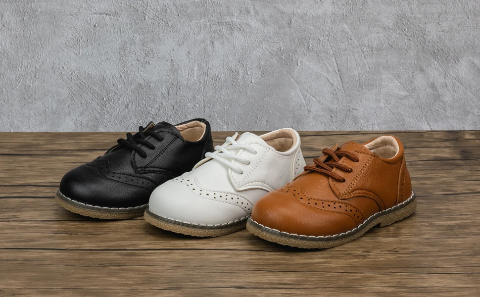 Four Seasons New Children's Leather Shoes Lace-Up Fashion Casual Sneakers Versatile Anti-Slip Waterproof Young Children's Shoes