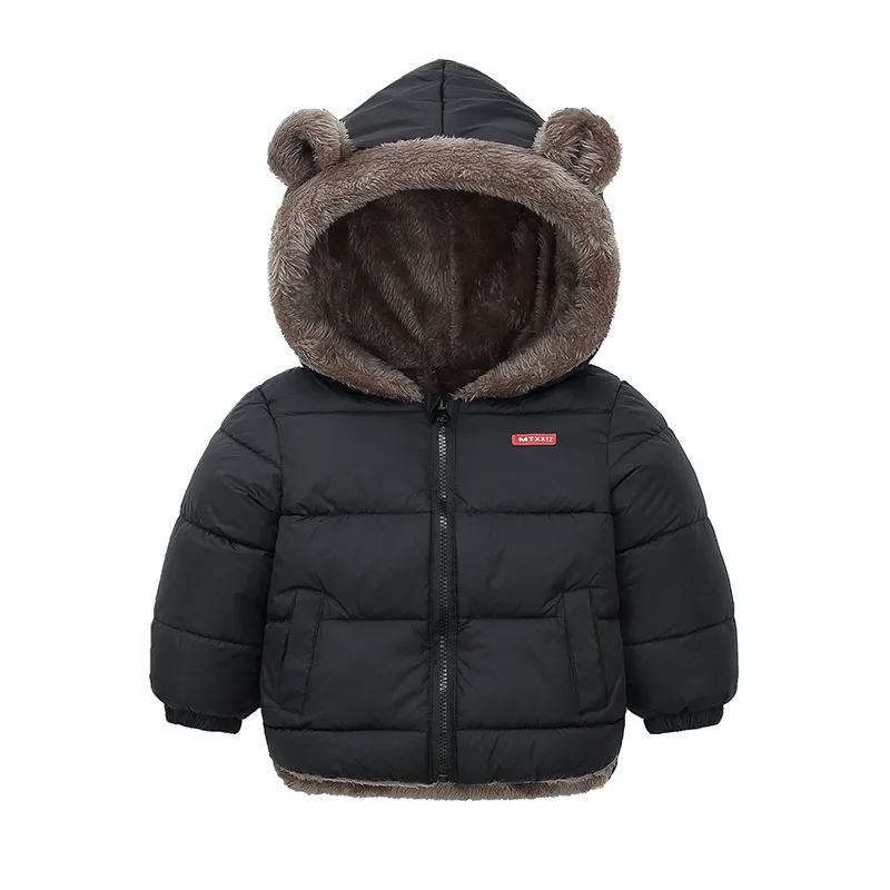 2-6Y Boys Jacket Autumn Winter Solid Color Lamb Fleece Lining Plush Thick Warm Hooded Zipper Coats Girls Cotton Casual Outwear