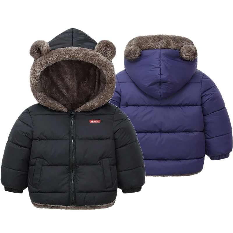 2-6Y Boys Jacket Autumn Winter Solid Color Lamb Fleece Lining Plush Thick Warm Hooded Zipper Coats Girls Cotton Casual Outwear