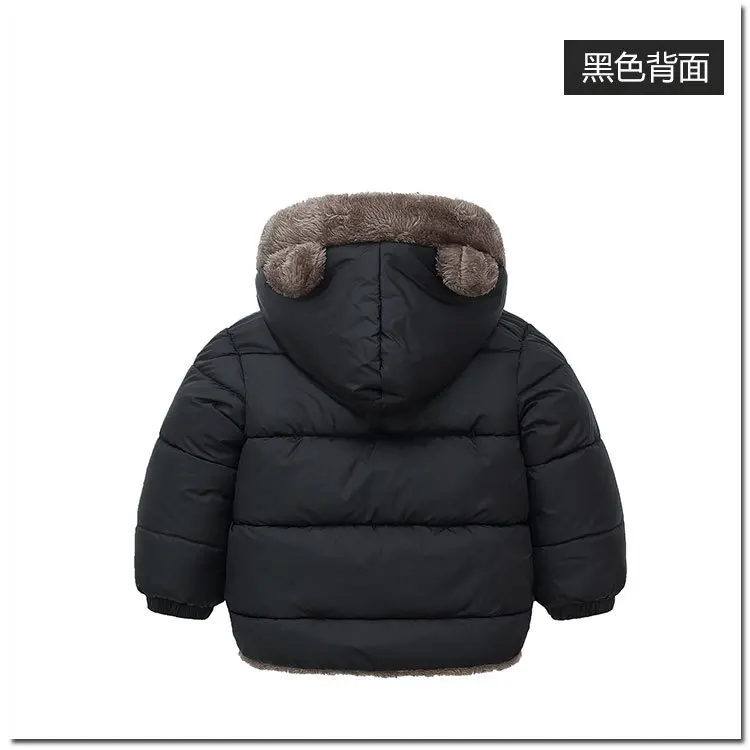 2-6Y Boys Jacket Autumn Winter Solid Color Lamb Fleece Lining Plush Thick Warm Hooded Zipper Coats Girls Cotton Casual Outwear