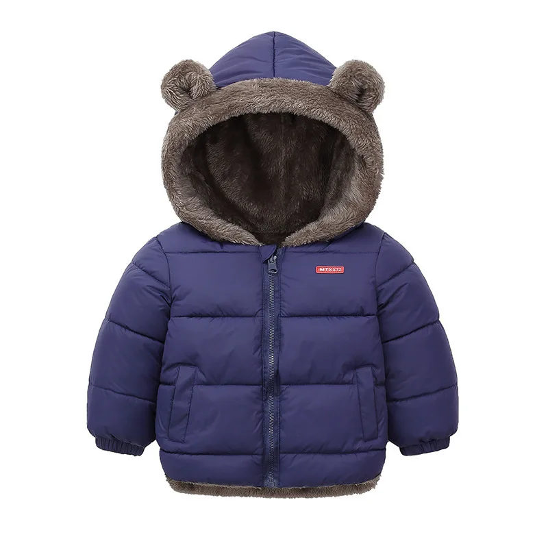 2-6Y Boys Jacket Autumn Winter Solid Color Lamb Fleece Lining Plush Thick Warm Hooded Zipper Coats Girls Cotton Casual Outwear