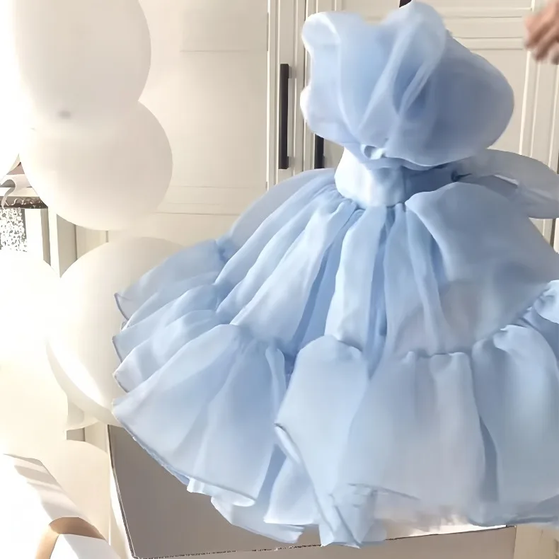 2026 Summer Girls Puff Sleeve Mesh Princess Dresses Sweety Bow Kids Wedding Clothing 1-10years Old Baby Girls Birthday Party Dre