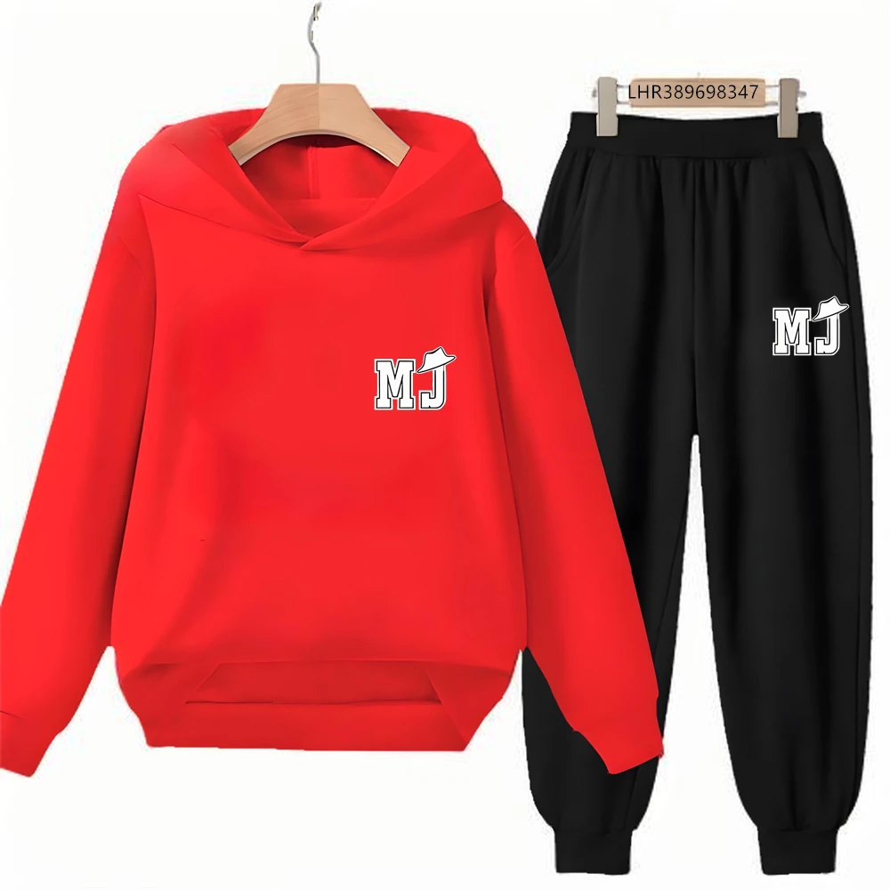 Children's Hoodie+Pants Suit Black 3-12 Years Girl Sweatshirt Sets Boys Pants Suits Michael Jackson Printing Autumn Clothing