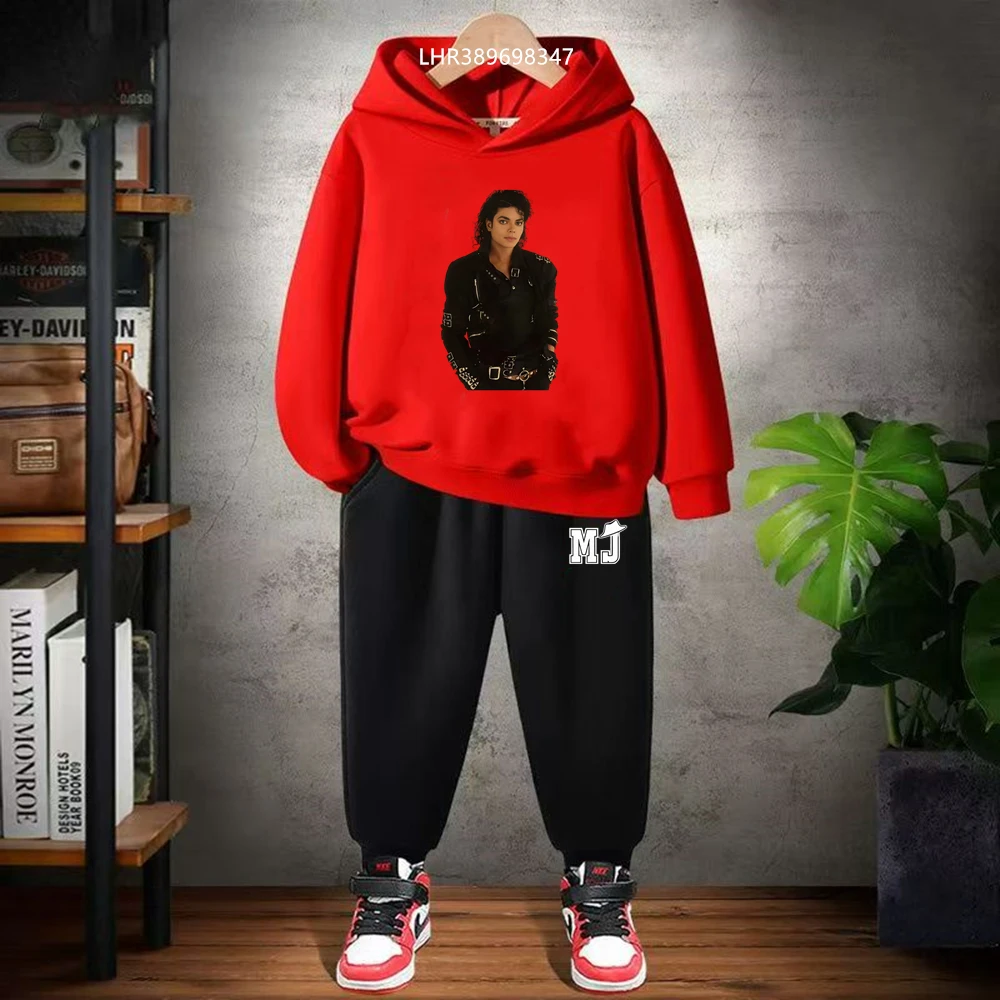 Children's Hoodie+Pants Suit Black 3-12 Years Girl Sweatshirt Sets Boys Pants Suits Michael Jackson Printing Autumn Clothing