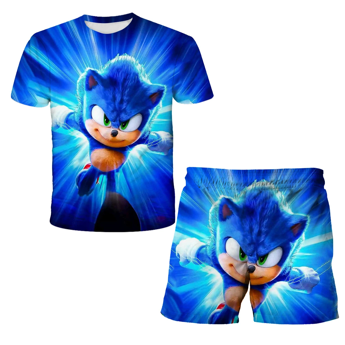 New Boys T-shirt Sonic The Hedgehog 3D T-shirt Set for Boys Girls Cute Summer Top + Shorts Children's Short-Sleeve Birthday Gift