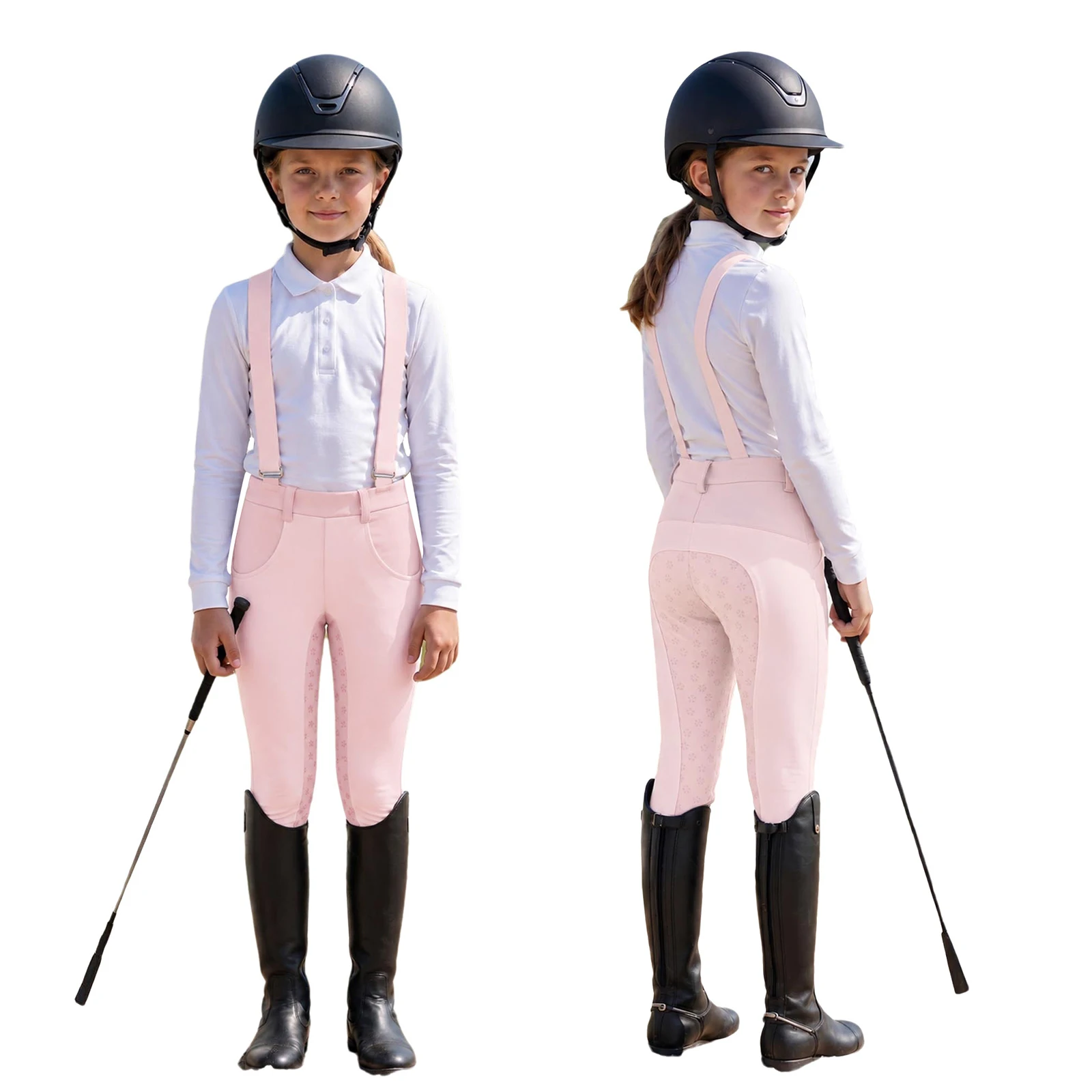 Kids Boys Girls Equestrian Training Performance Pants Horse Riding Trousers Anti-slip Full Seat Breeches Leggings with Pockets
