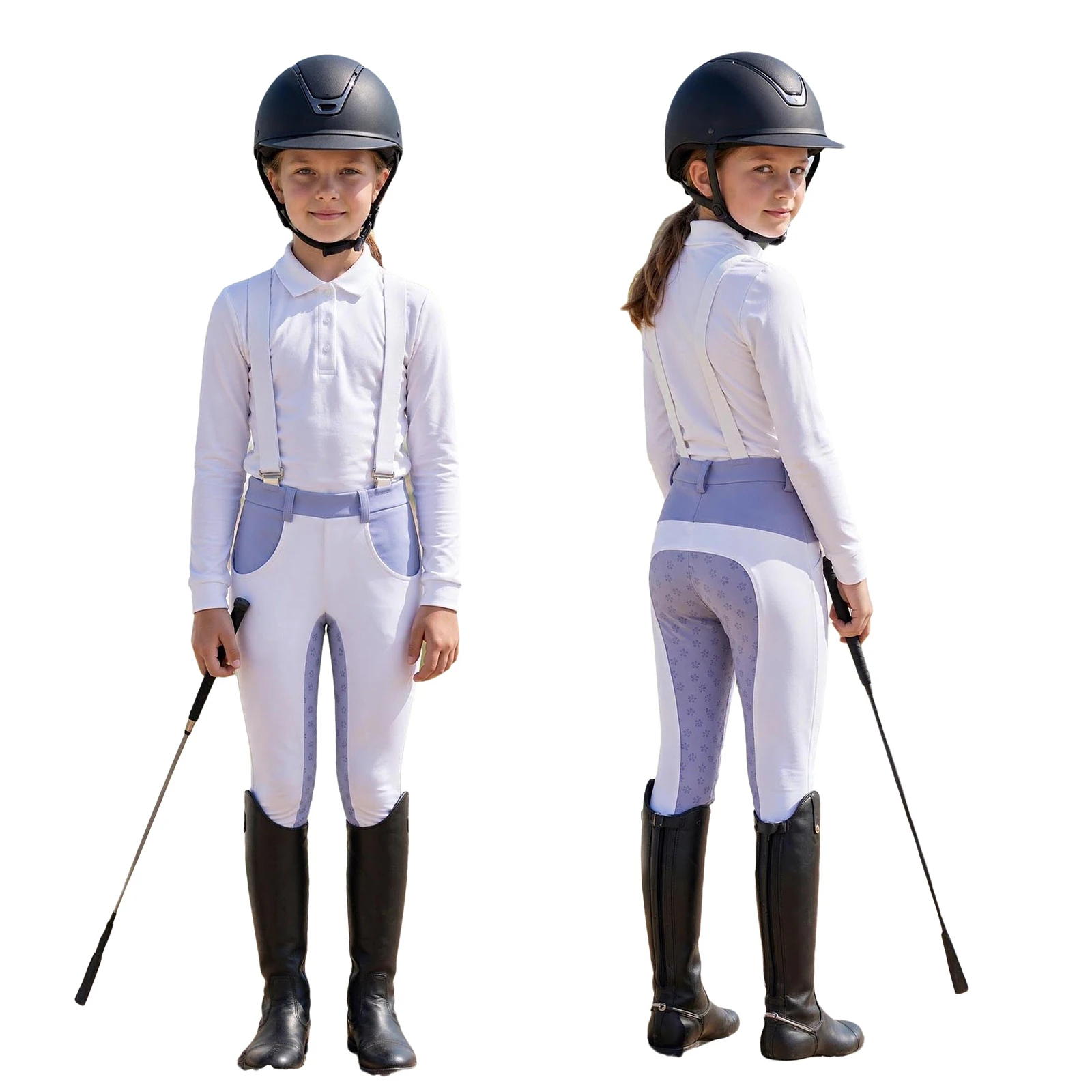 Kids Boys Girls Equestrian Training Performance Pants Horse Riding Trousers Anti-slip Full Seat Breeches Leggings with Pockets