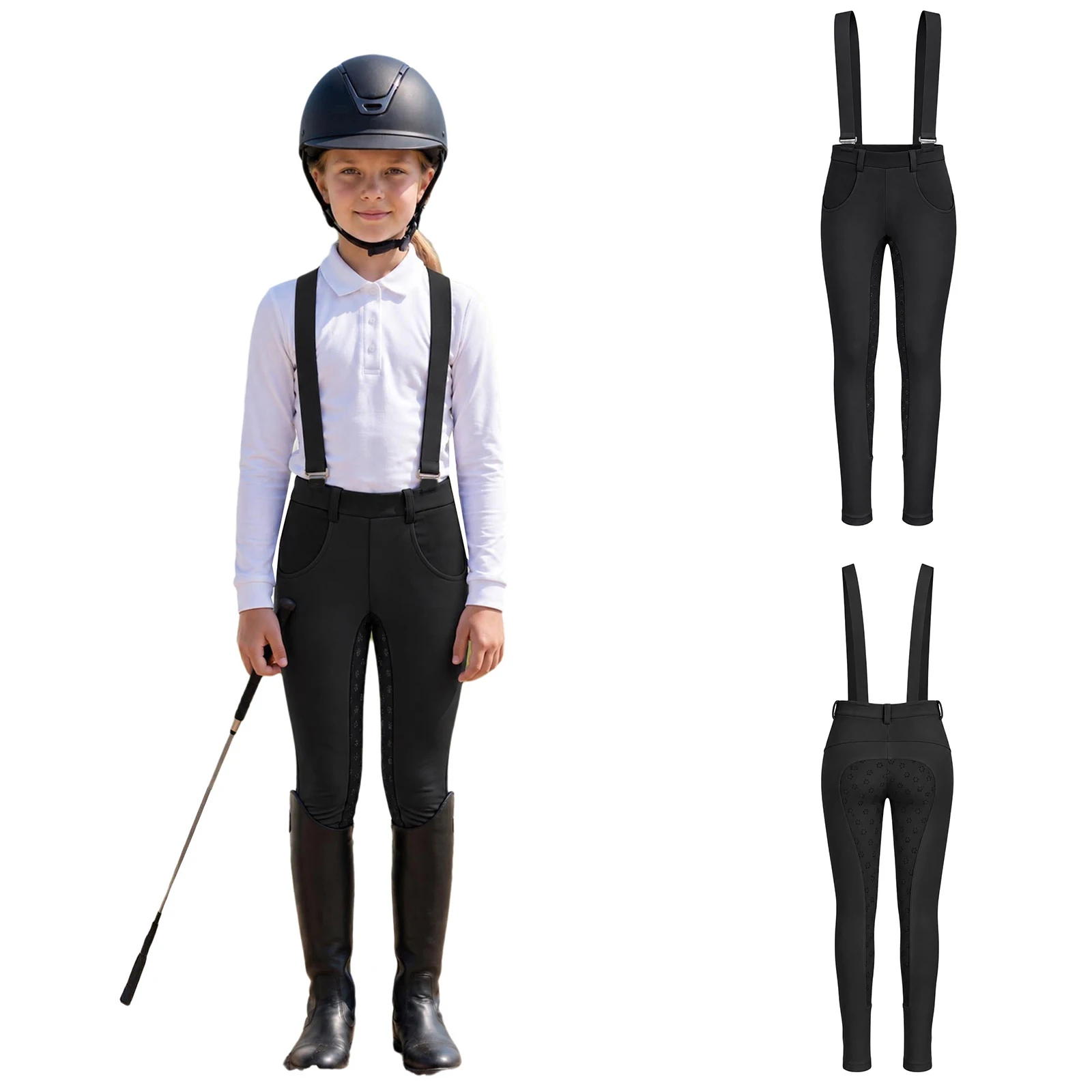Kids Boys Girls Equestrian Training Performance Pants Horse Riding Trousers Anti-slip Full Seat Breeches Leggings with Pockets