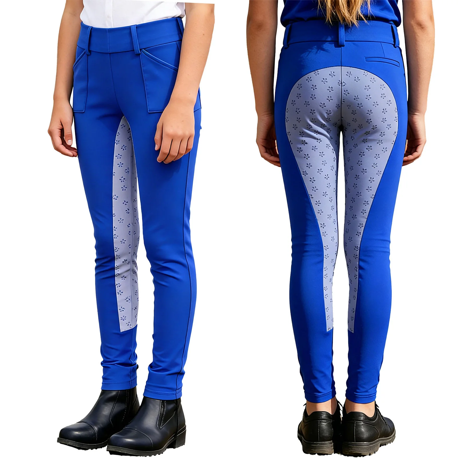 Kids Boys Girls Equestrian Training Performance Pants Horse Riding Trousers Anti-slip Full Seat Breeches Leggings with Pockets