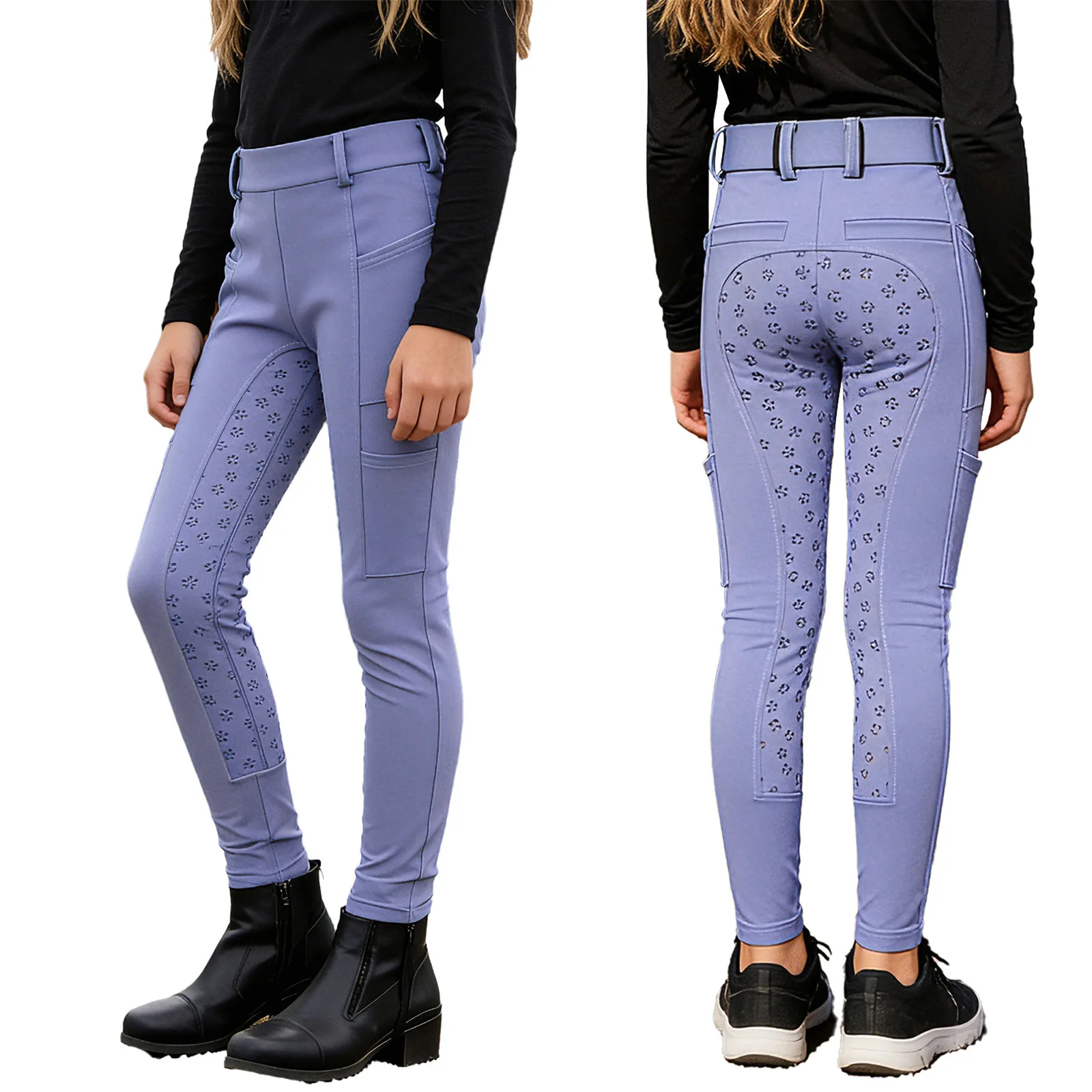 Kids Boys Girls Equestrian Training Performance Pants Horse Riding Trousers Anti-slip Full Seat Breeches Leggings with Pockets