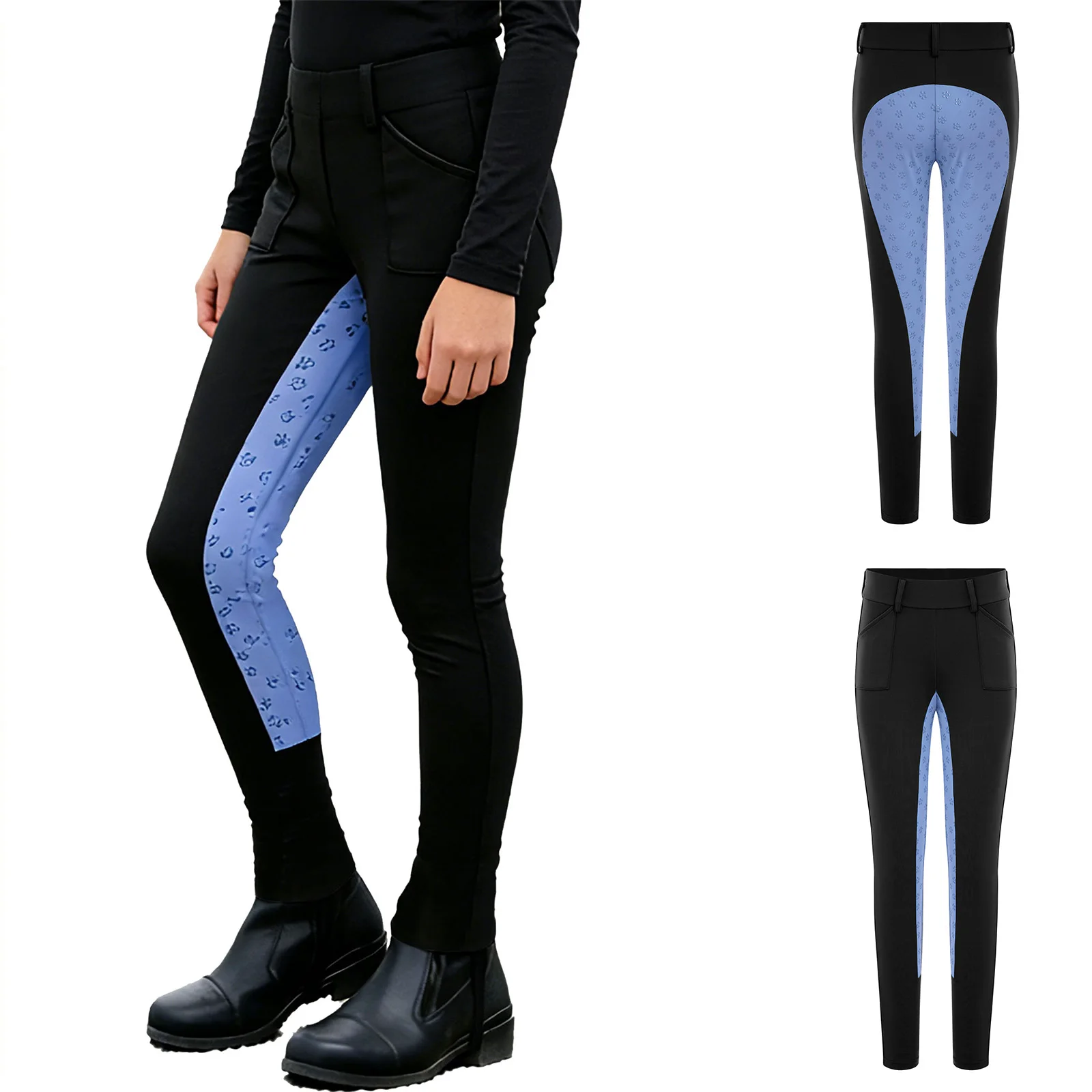 Kids Boys Girls Equestrian Training Performance Pants Horse Riding Trousers Anti-slip Full Seat Breeches Leggings with Pockets
