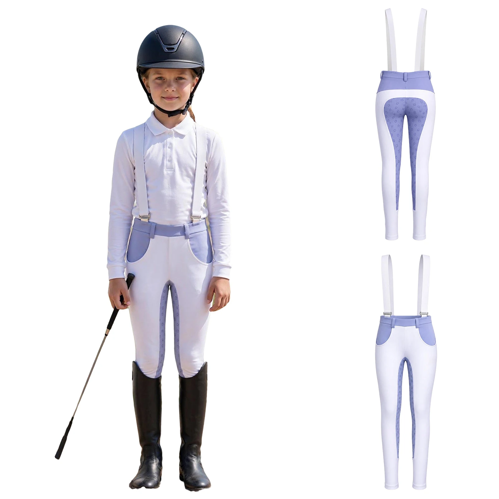 Kids Boys Girls Equestrian Training Performance Pants Horse Riding Trousers Anti-slip Full Seat Breeches Leggings with Pockets