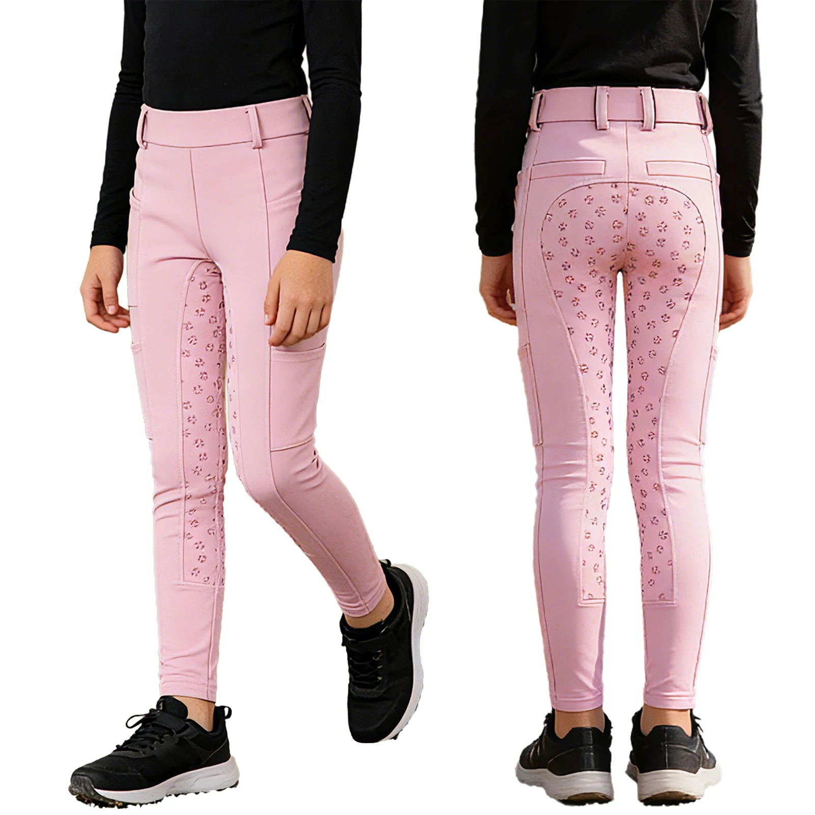 Kids Boys Girls Equestrian Training Performance Pants Horse Riding Trousers Anti-slip Full Seat Breeches Leggings with Pockets