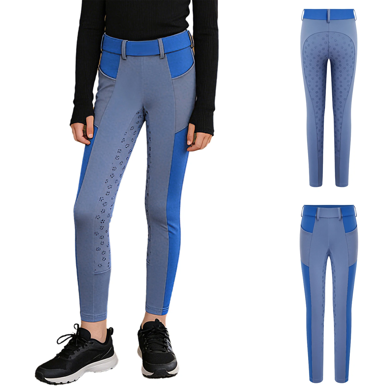 Kids Boys Girls Equestrian Training Performance Pants Horse Riding Trousers Anti-slip Full Seat Breeches Leggings with Pockets