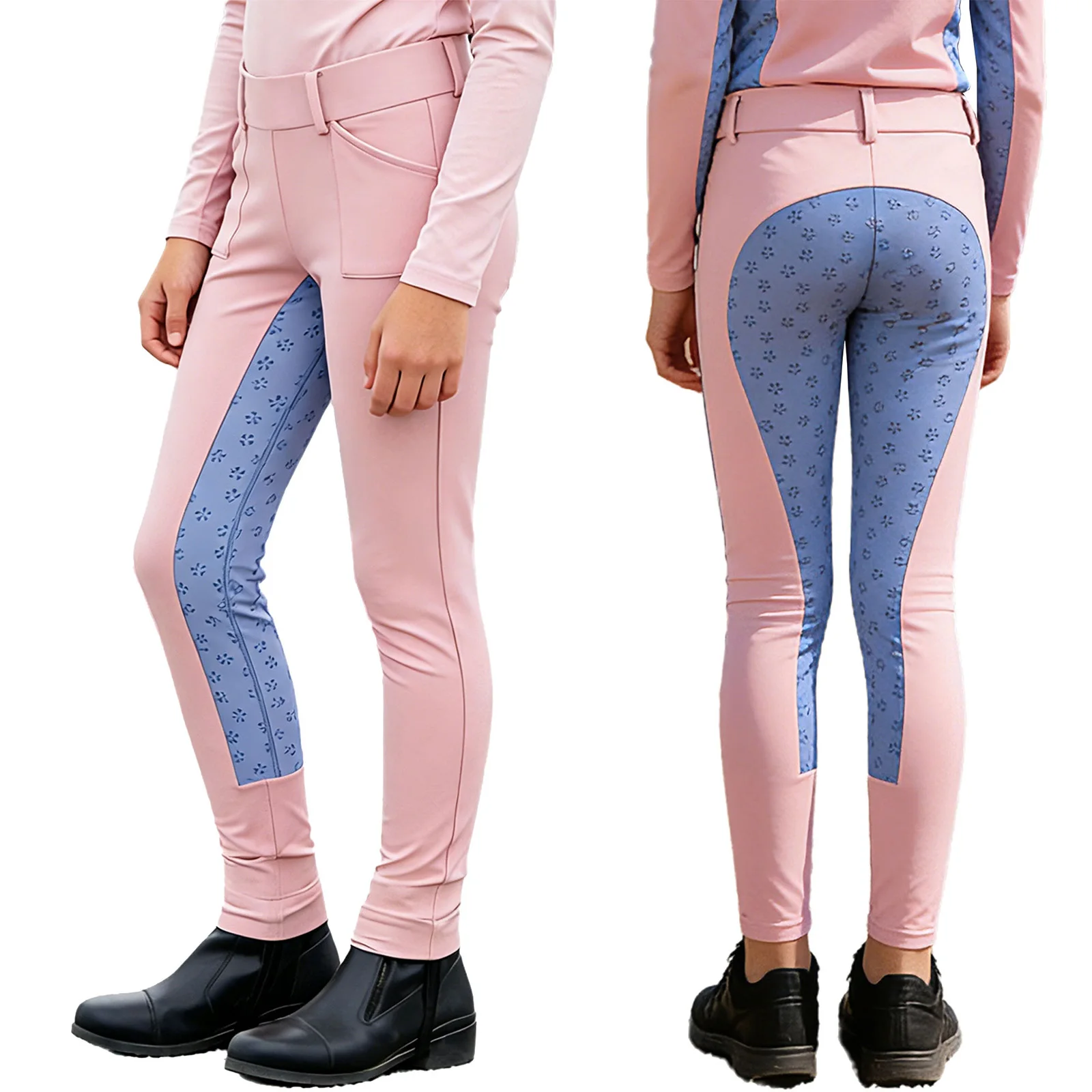 Kids Boys Girls Equestrian Training Performance Pants Horse Riding Trousers Anti-slip Full Seat Breeches Leggings with Pockets