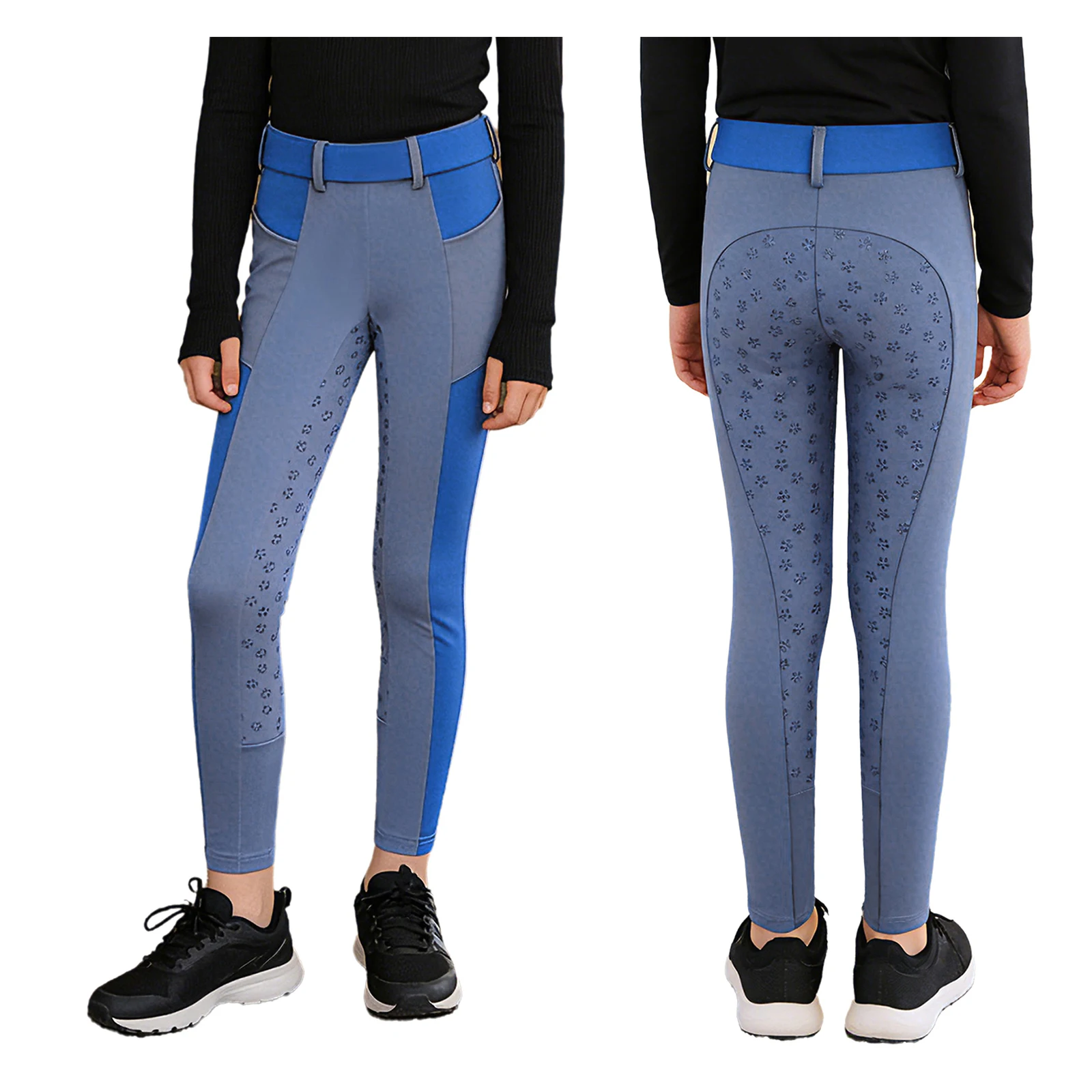 Kids Boys Girls Equestrian Training Performance Pants Horse Riding Trousers Anti-slip Full Seat Breeches Leggings with Pockets
