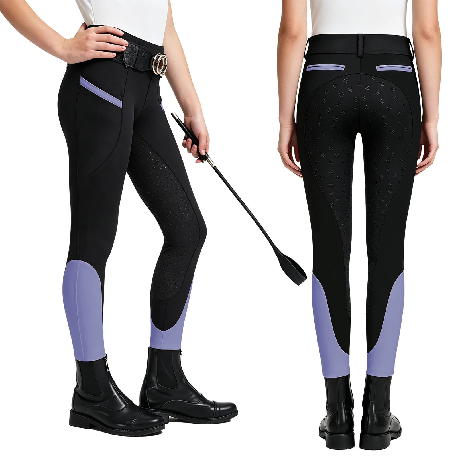 Kids Boys Girls Equestrian Training Performance Pants Horse Riding Trousers Anti-slip Full Seat Breeches Leggings with Pockets