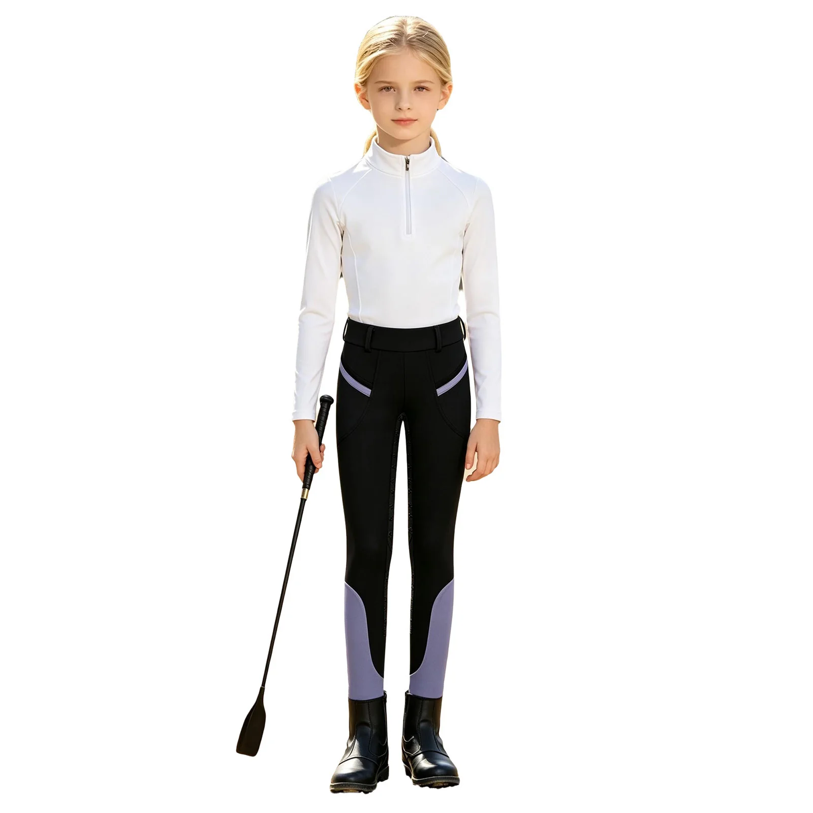 Kids Boys Girls Equestrian Training Performance Pants Horse Riding Trousers Anti-slip Full Seat Breeches Leggings with Pockets