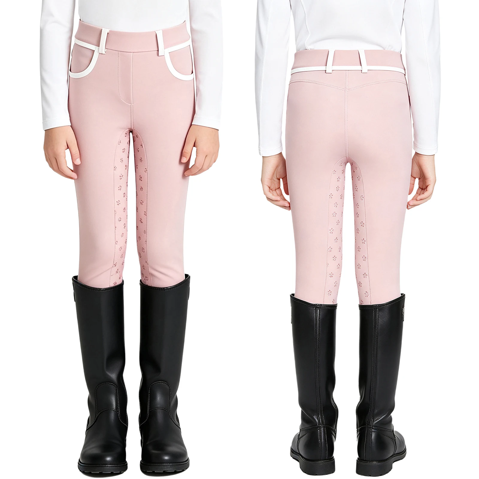 Kids Boys Girls Equestrian Training Performance Pants Horse Riding Trousers Anti-slip Full Seat Breeches Leggings with Pockets