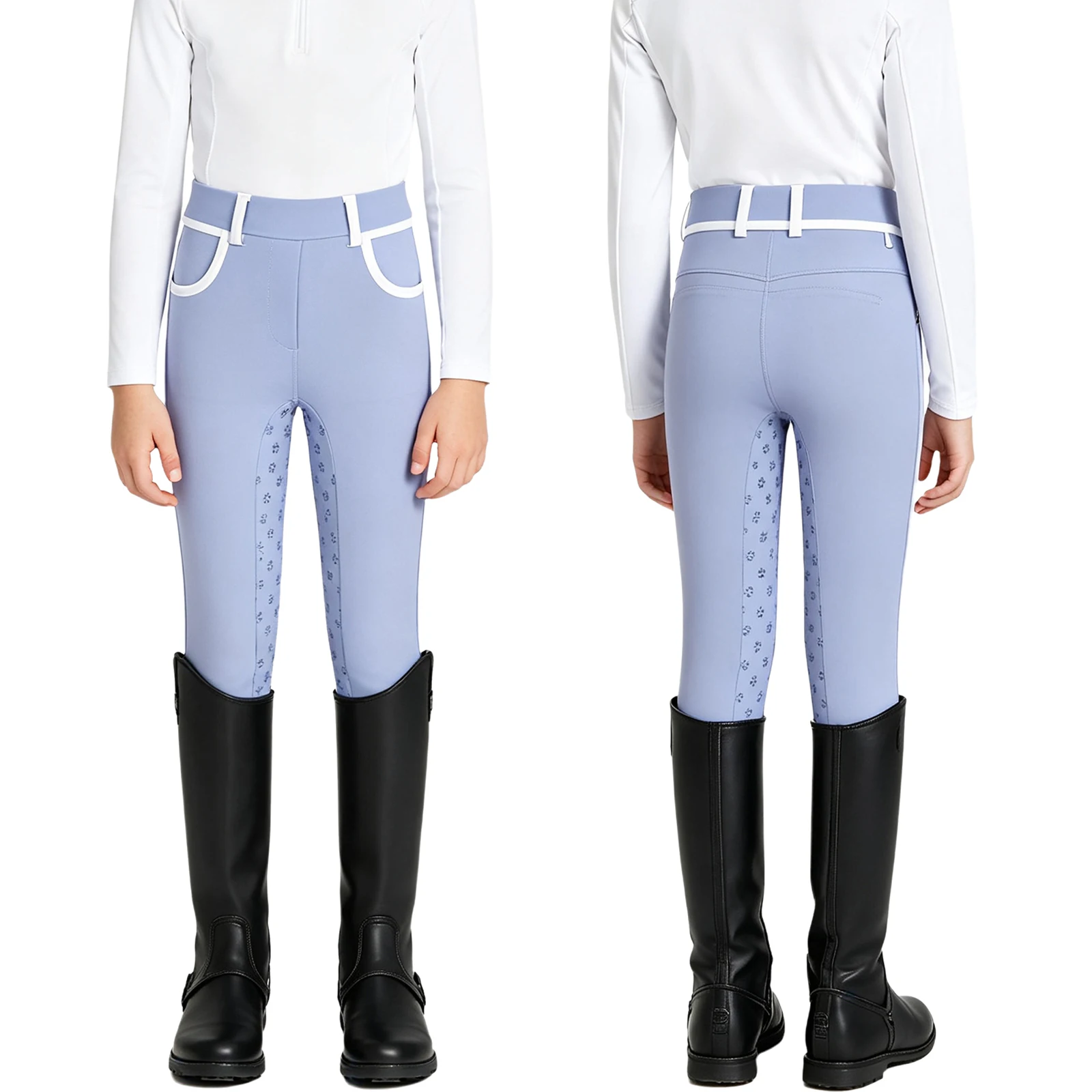 Kids Boys Girls Equestrian Training Performance Pants Horse Riding Trousers Anti-slip Full Seat Breeches Leggings with Pockets