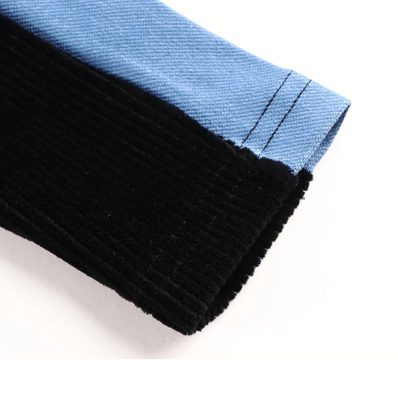 Kids Shirt Black Corduroy Dress Side Denim Panel Long Sleeves Boy/Girls T-Shirt Cangroo Pocket Family Set Outfit Hoodie Clothing