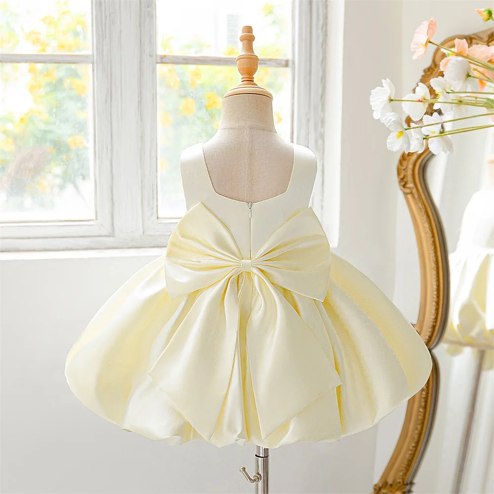 Girl Bow Ball Gown Pageant Newborn Host Formal Toddler First Birthday Cocktail Party Princess Baptism Frock