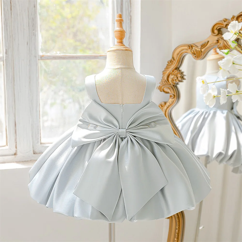 Girl Bow Ball Gown Pageant Newborn Host Formal Toddler First Birthday Cocktail Party Princess Baptism Frock