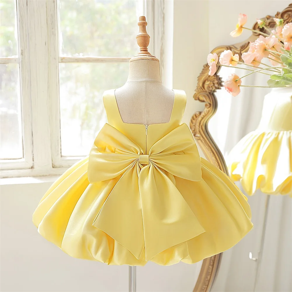Girl Bow Ball Gown Pageant Newborn Host Formal Toddler First Birthday Cocktail Party Princess Baptism Frock