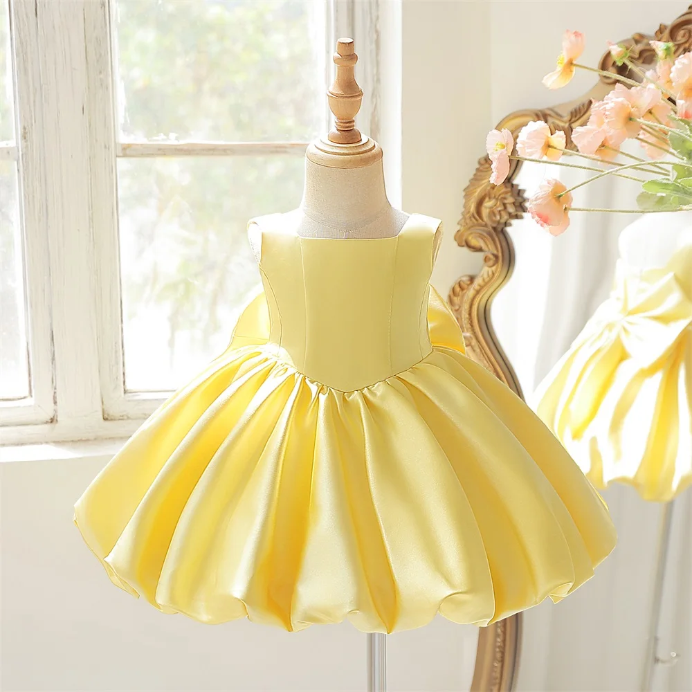 Girl Bow Ball Gown Pageant Newborn Host Formal Toddler First Birthday Cocktail Party Princess Baptism Frock