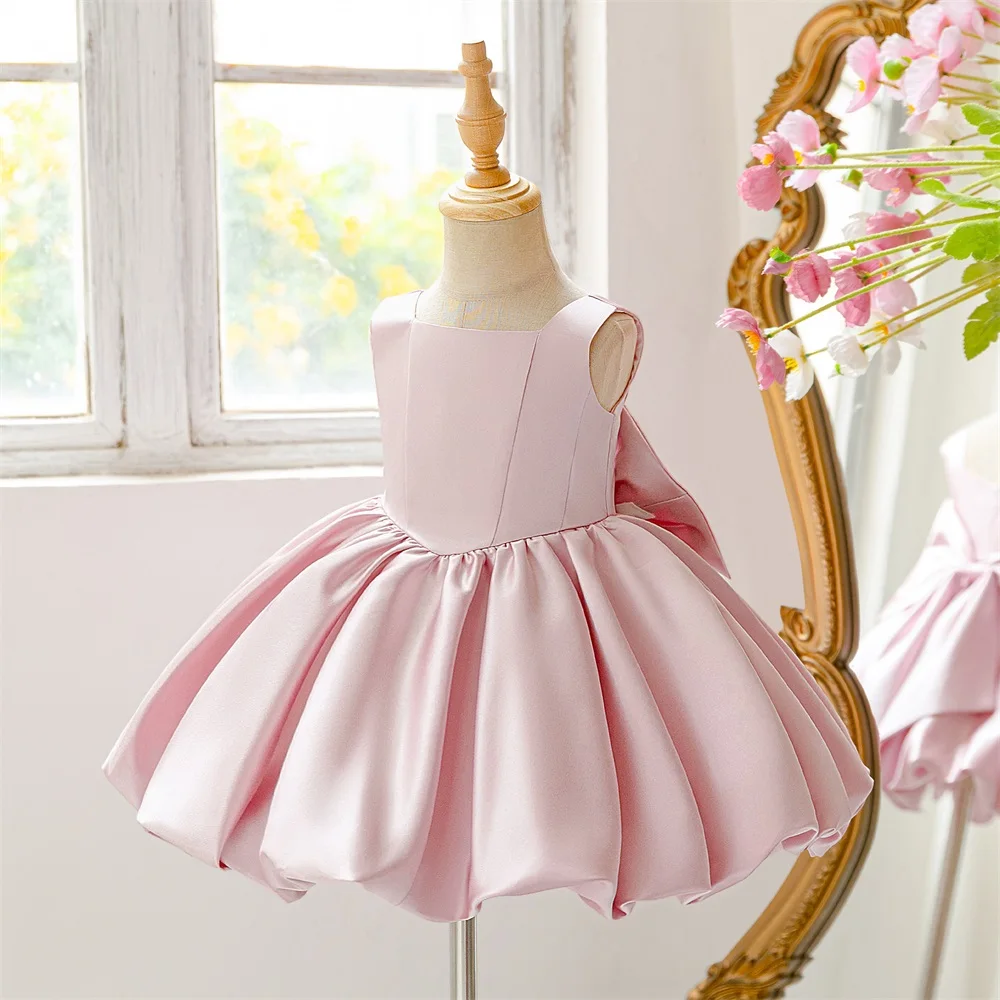 Girl Bow Ball Gown Pageant Newborn Host Formal Toddler First Birthday Cocktail Party Princess Baptism Frock