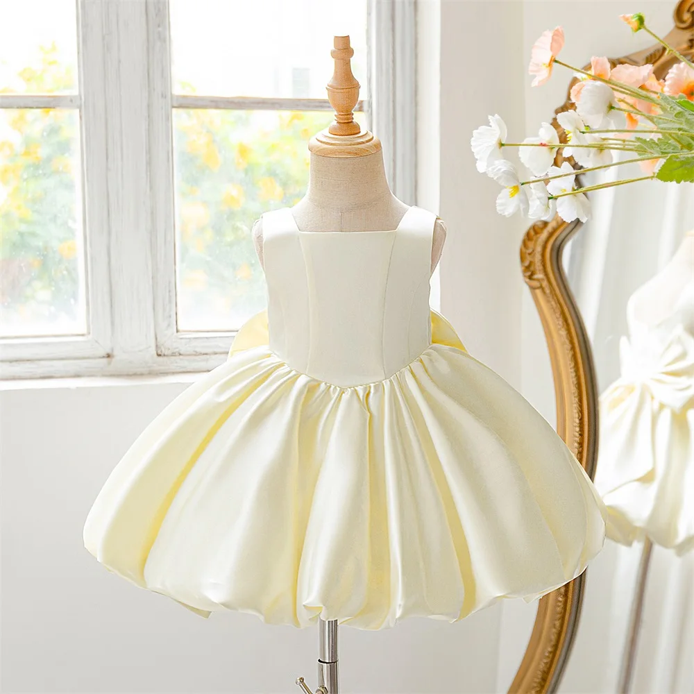 Girl Bow Ball Gown Pageant Newborn Host Formal Toddler First Birthday Cocktail Party Princess Baptism Frock