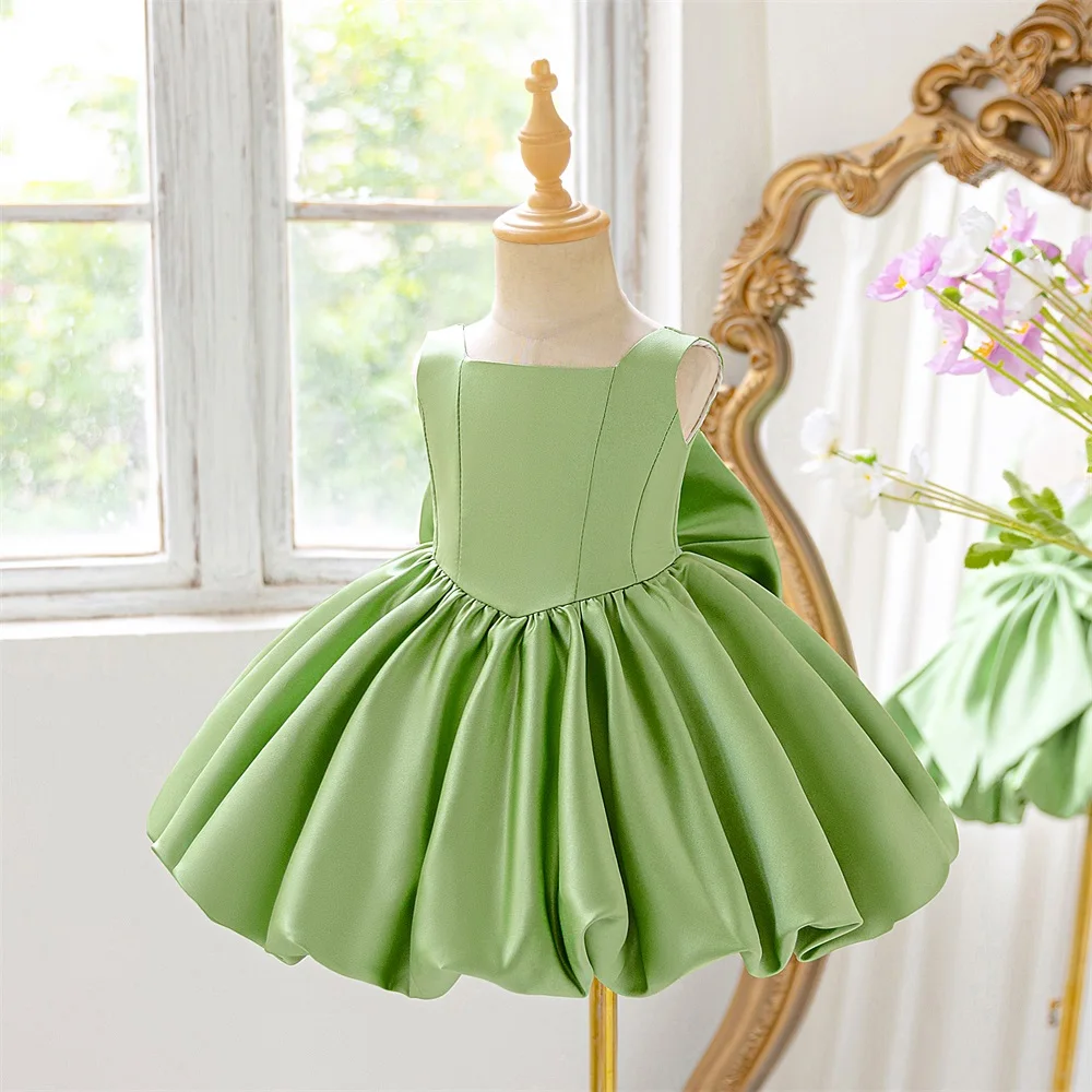 Girl Bow Ball Gown Pageant Newborn Host Formal Toddler First Birthday Cocktail Party Princess Baptism Frock